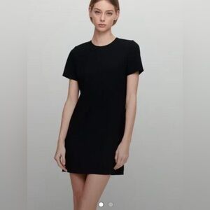 Babaton Aritzia Elegant Black Mini Dress with short sleeves satin shiny size 2